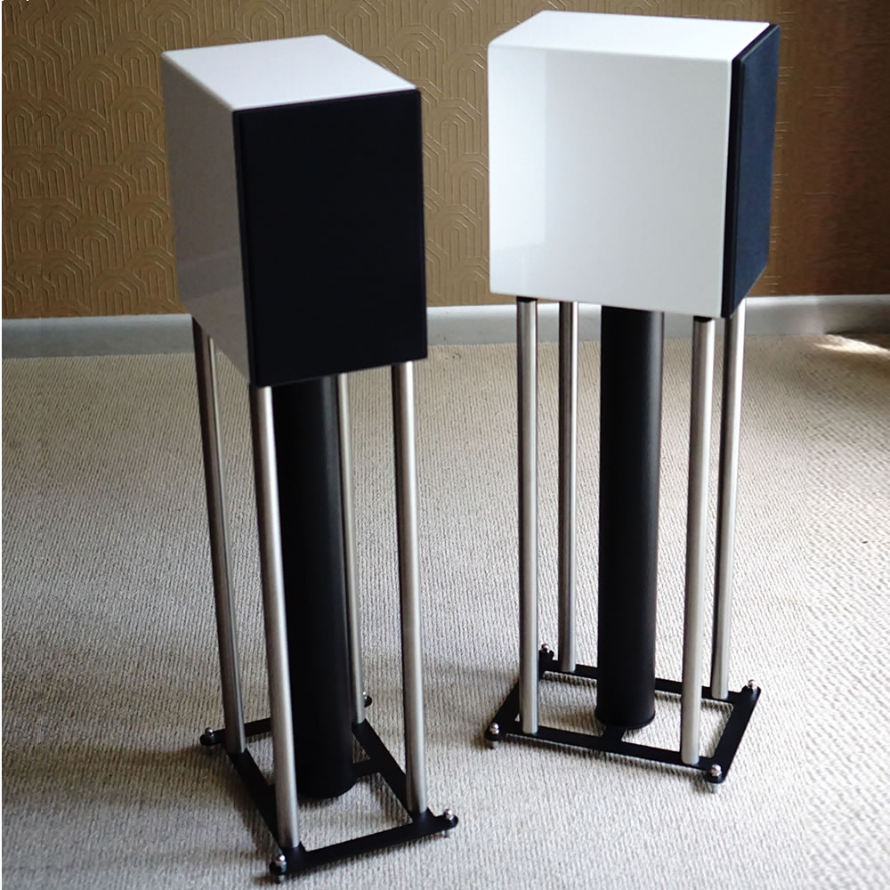 Custom Design FS 104 Signature Speaker Stand in Black and Chrome with Cyrus OneLinear Speakers.jpg